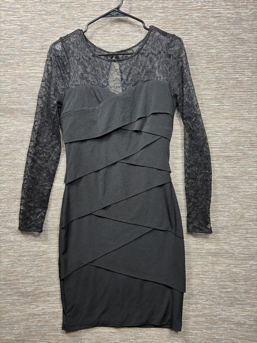 White House Black Market Womens Sheath Dress Size 8 Black Illusion Neck/Sleeve